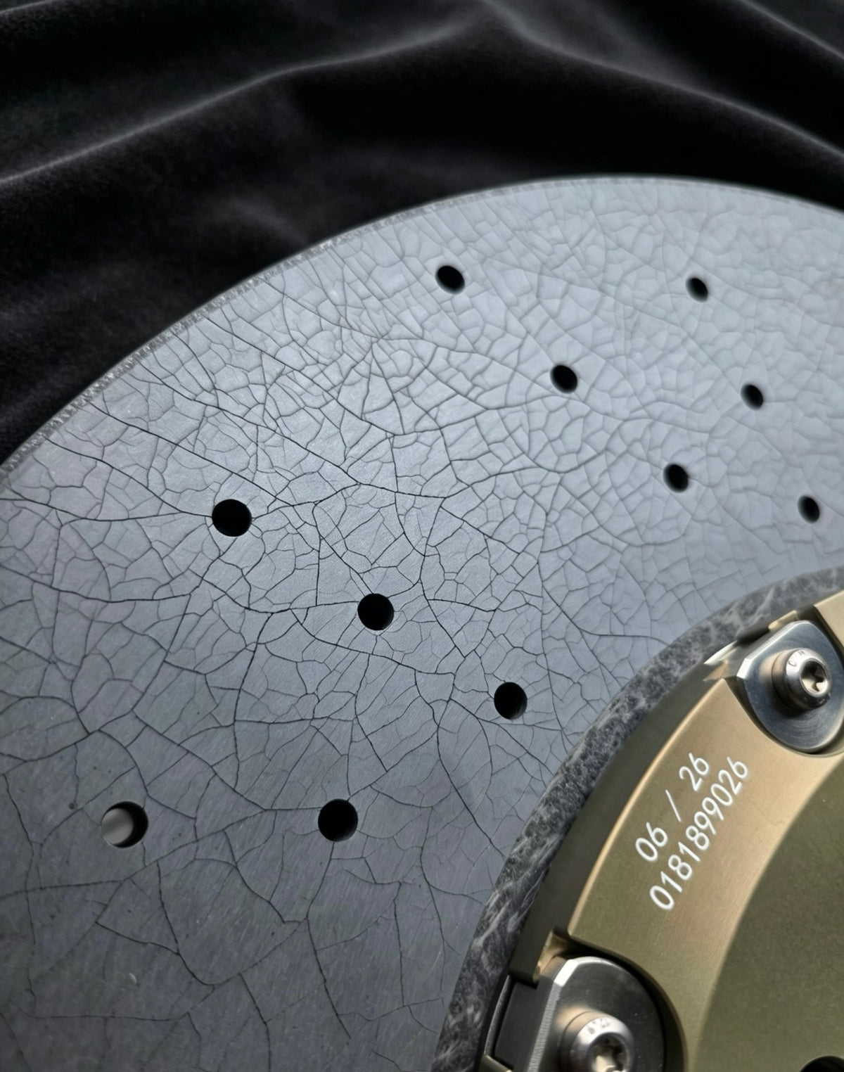 Close-up factory photograph of a brake rotor surface